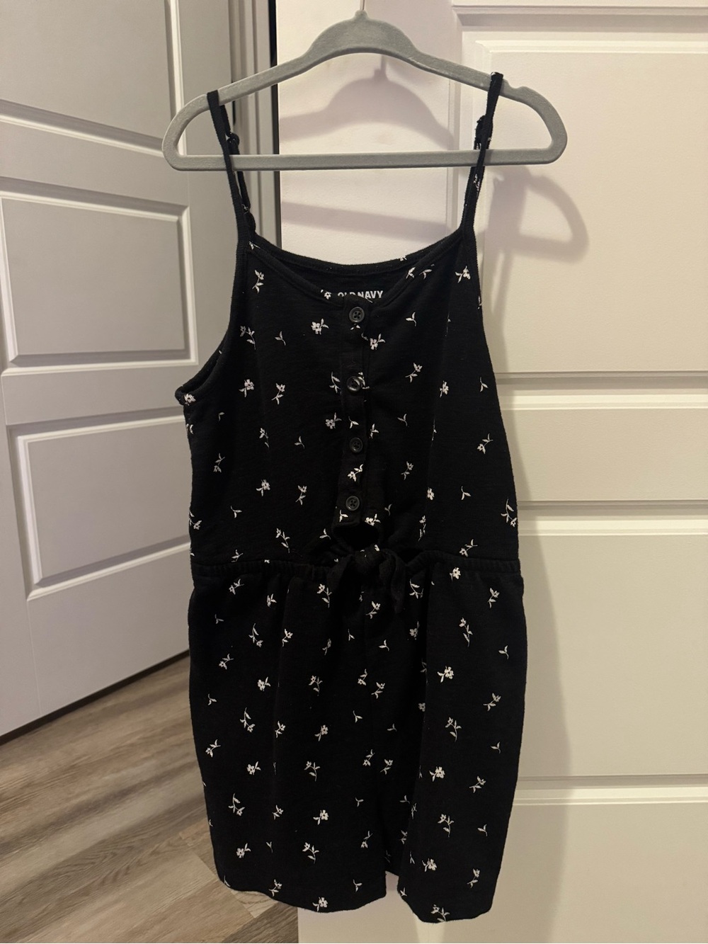 Old Navy Black Floral Button-Front Romper with Tie Waist